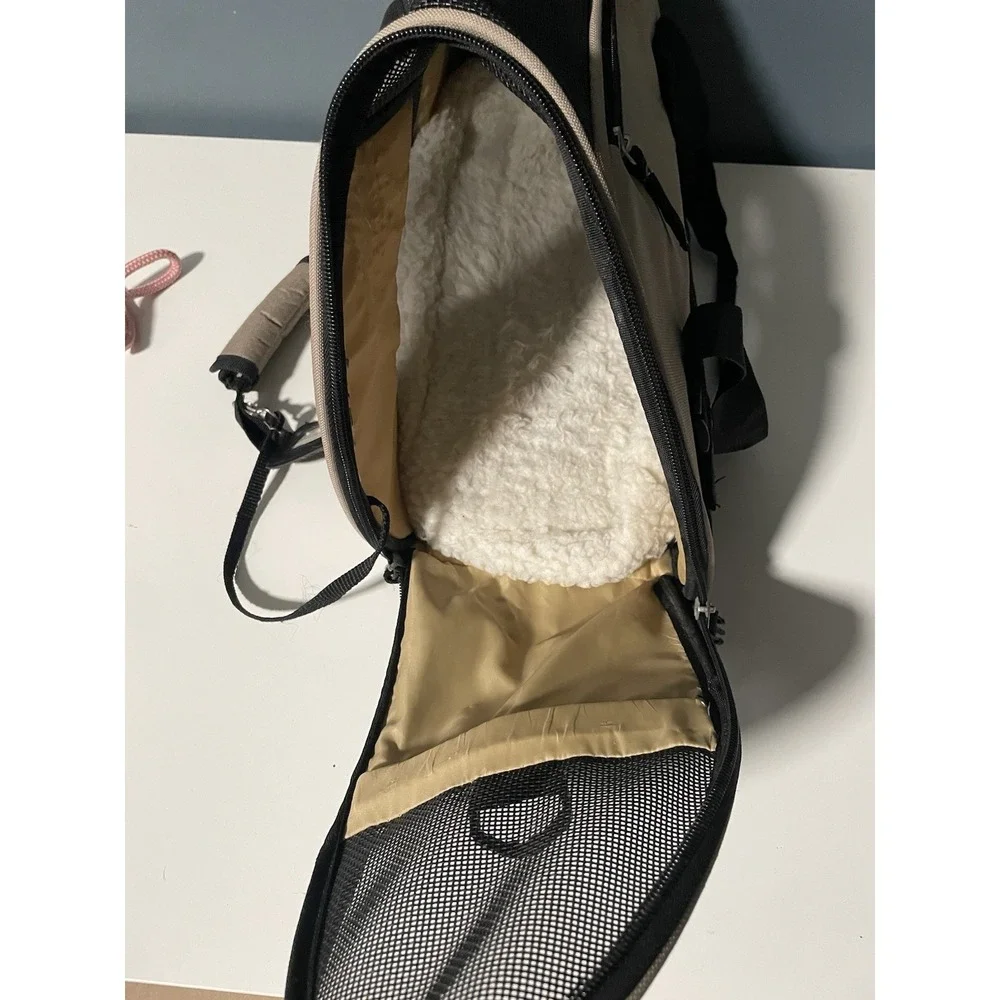 Pet Carrier‎ Bag Airline Approved Soft Sided Travel Tote Beige Black Mesh